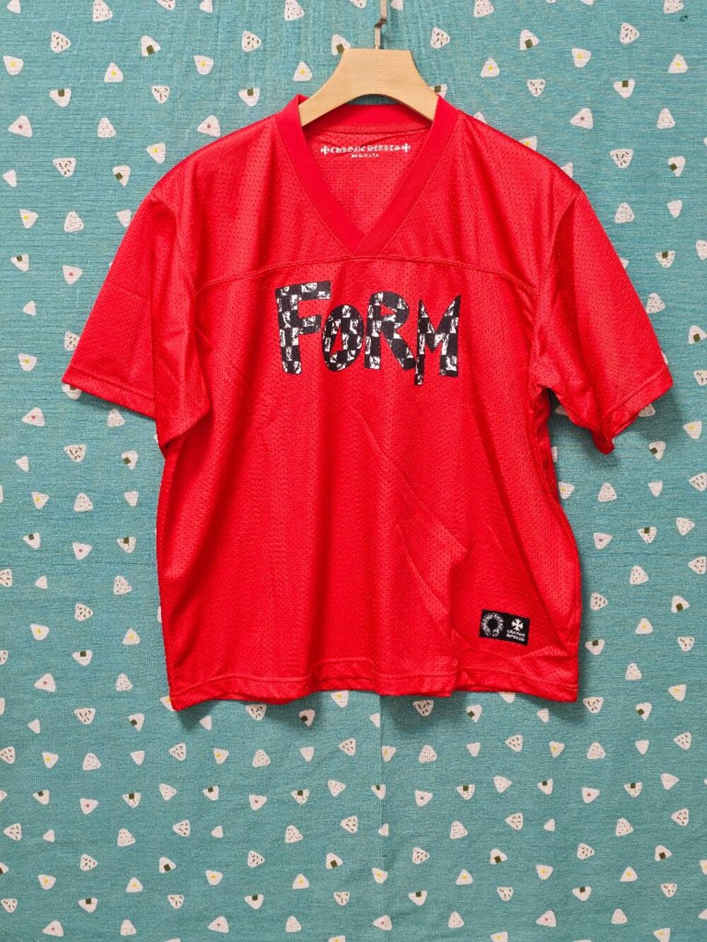 Men's Red Mesh Football Jersey, FORM TEAM Graphic V-Neck Short Sleeve
